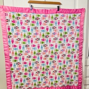 3/$30 Owl Print  Blanket with Pink Border